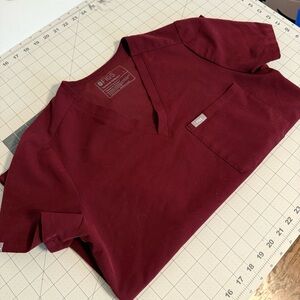 Figs Burgandy V-Neck Scrub Top